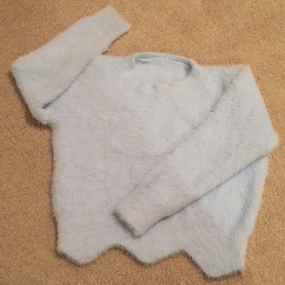 Mohair scallop bottom design crop sweater petit